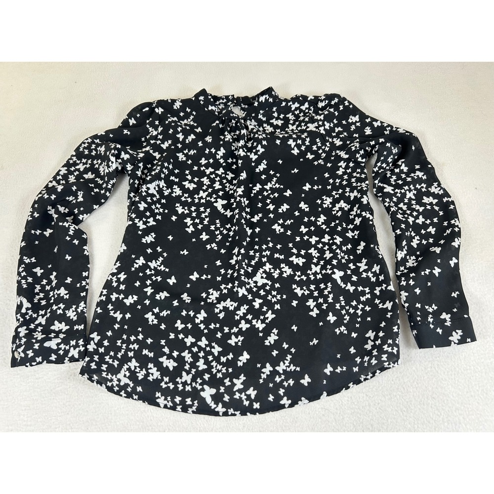 Lipslide Butterfly Print Blouse‎ Women Small Black White Whimsical T60170